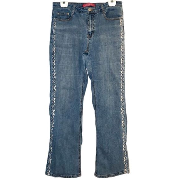 COS Embroidered Bootcut Jeans in Light Blue Wash/Cream Embroidery Women’s 8 - Picture 1 of 7